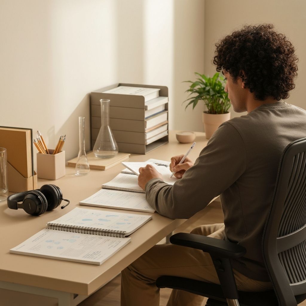 Организованное рабочее пространство с учебными материалами